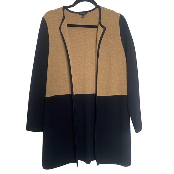 Talbots Wool Blend Long Open Cardigan Sweater Womens M Brown Black Coatigan Fall - Picture 1 of 9